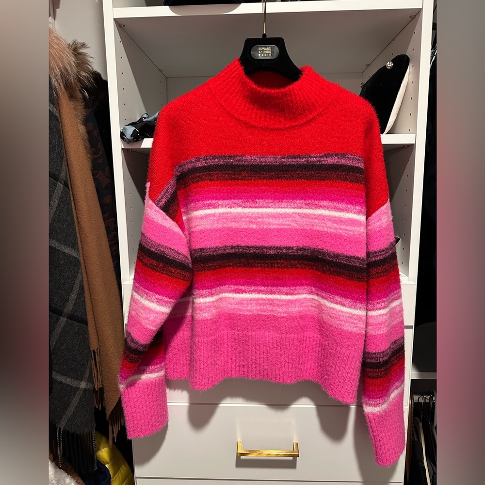 EUC Nine West Red and Pink Striped Women's Sweater